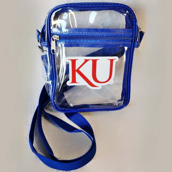 KU Jayhawks Clear Top Zip Stadium Bag in Blue with Adjustable Strap - Picture 2 of 2